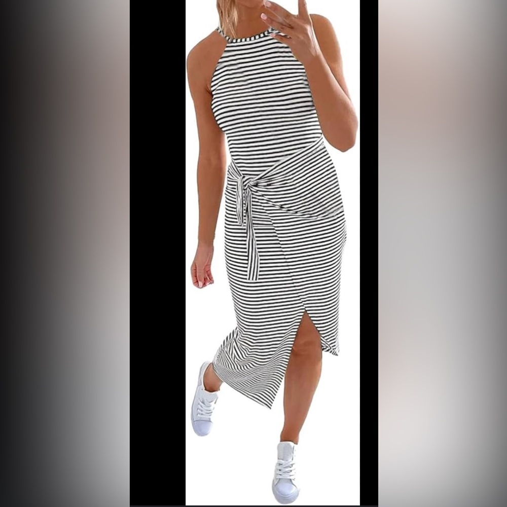 Amazon Sundress Black and White Striped Dress Size XL
